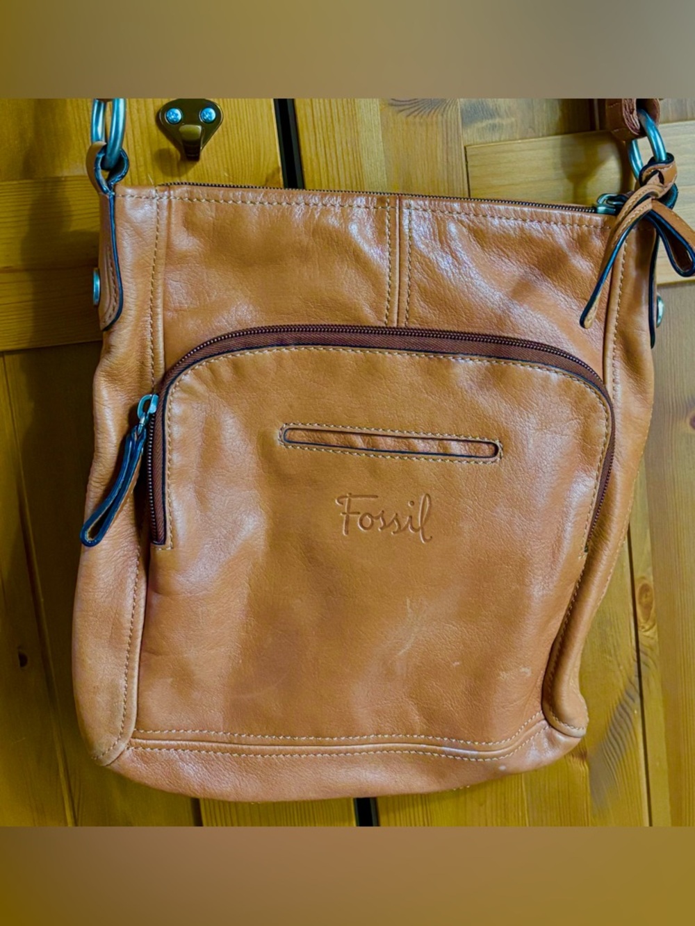 Fossil Cognac Brown Genuine Leather Shoulder Bag